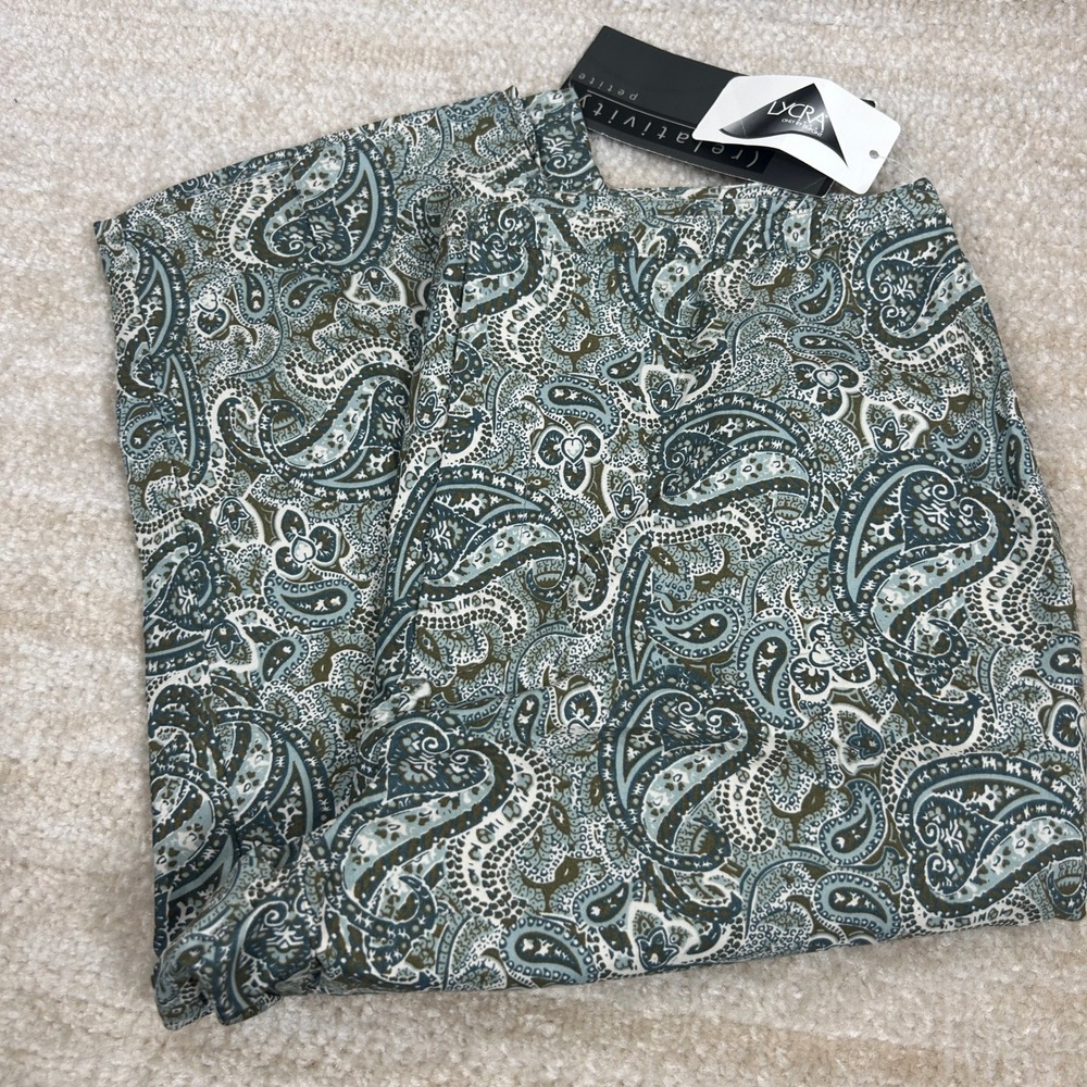 Relativity Womens Boho Y2K Paisley Stretch Knee Length Pants Blue Green 8P NWT